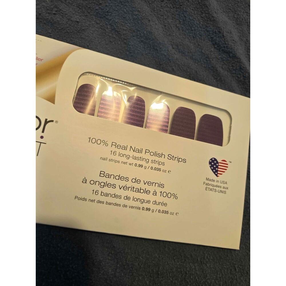 Color Street Press-On Real Nail Polish Strips Pleated Plum Purple Glitter Med